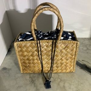 Lois Hill Zebra Straw Bag Drawstring Inside NWT